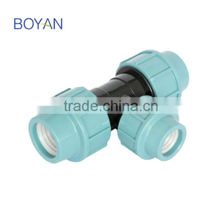BOYAN zhejiang taizou light blue plastic pipe fitting for irrigation PP compression reducing tee