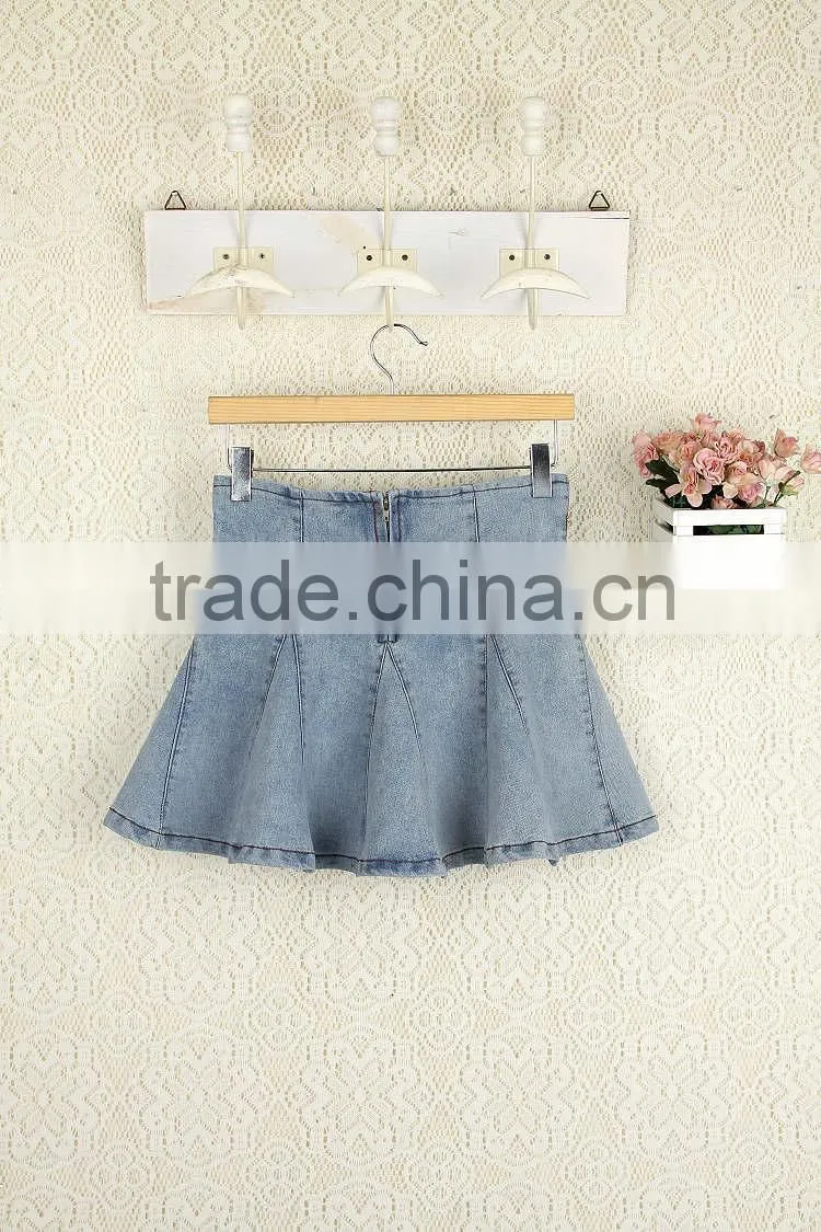 High waist short denim skirt women blue elasticity denim pleated mini skirt girls ball gown sexy girls in short denim skirt