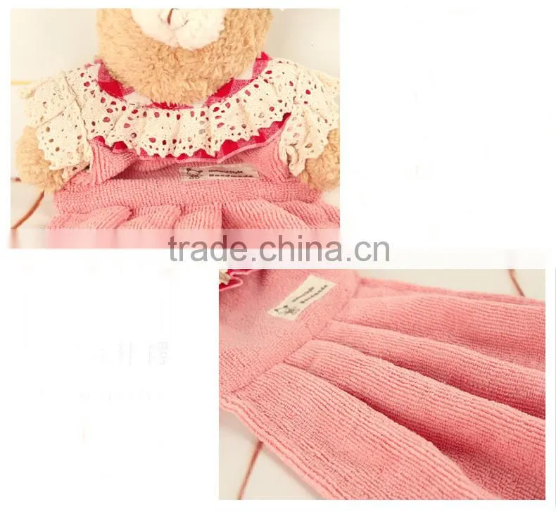 Cute animal decorative hand towel with lace, girl dress microfiber hand towel