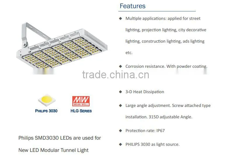 2016 New Adjustable Module High Power 50W 100w 150w 200w 240w 300w LED Tunnel Light 5 years warranty