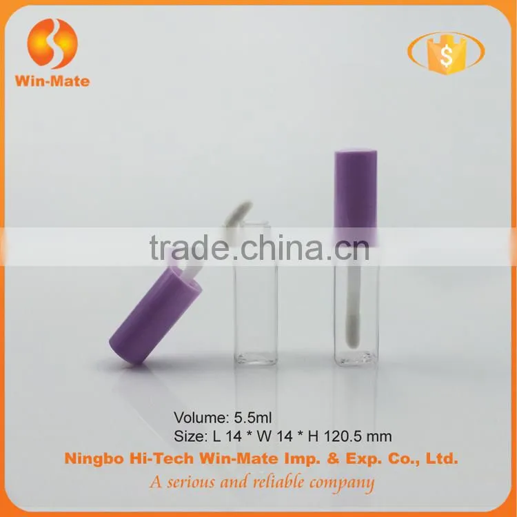 mini purple cap flat empty 5.6ml clear plastic lip gloss tube