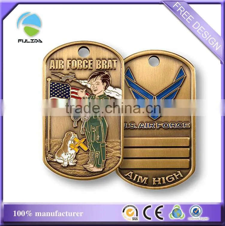 custom metal zinc alloy brass dog tag keychain with 80cm chain