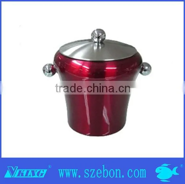 Hot sale stainless steel ice bucket with black PU leather bar tools