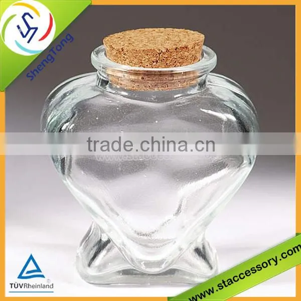 new design heart shaped glass bottle with cork