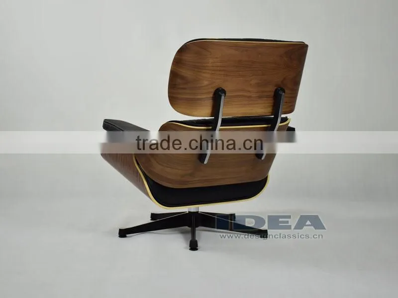 Replica Charles Lounge Chair and Ottoman Walnut Shell Black Leather