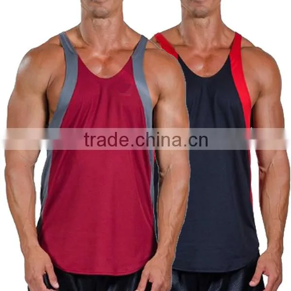Blank Drop Armhole Men's Poly Stringer Solid Color Tank Top Wholesale (YCT-C0302)