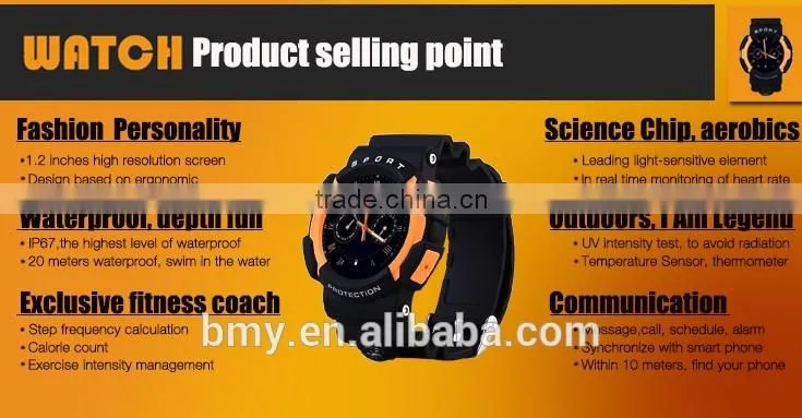 Intelligent waterproof sports watch, with 3G ,BT,see text messages, synchronization time weather, photo camera