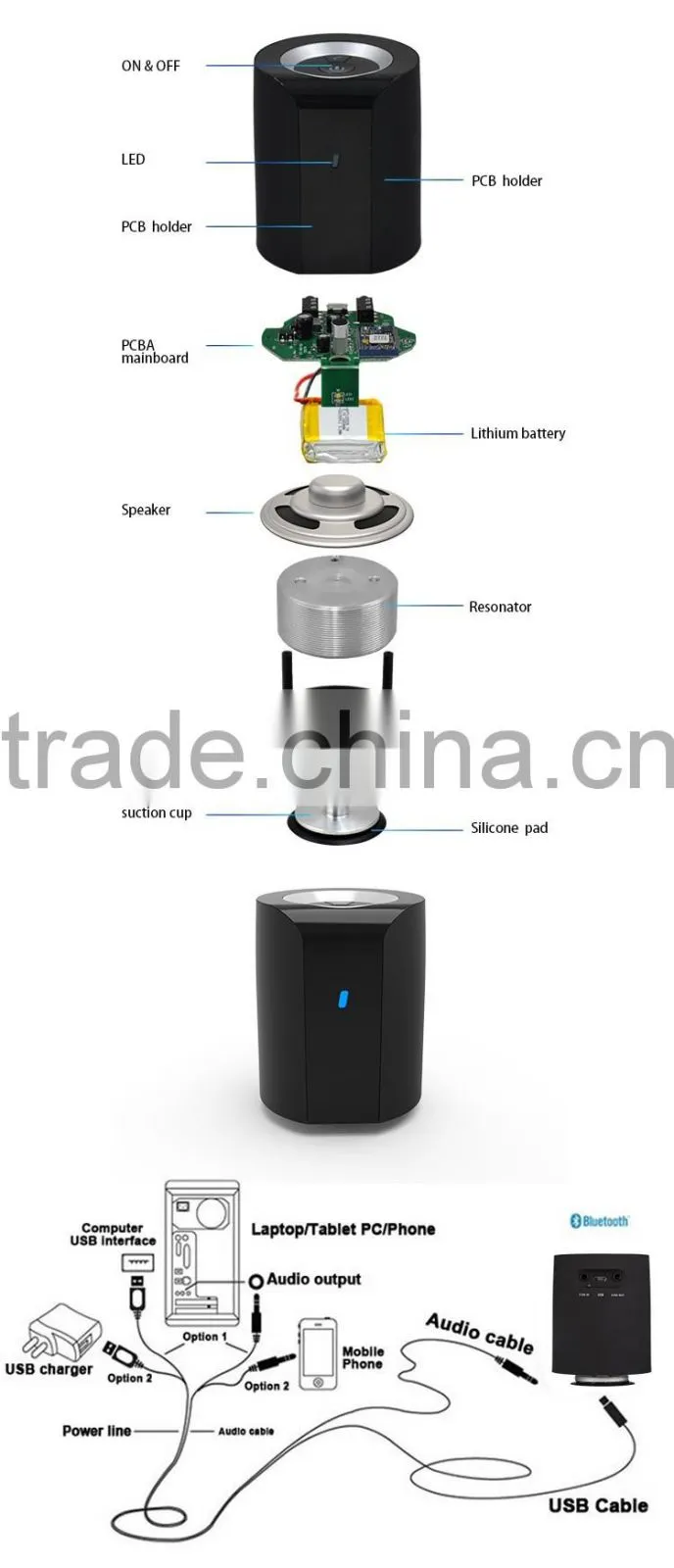 2016 hot sell15W NFC Bluetooth Vibration speaker Wireless portable resonating speaker