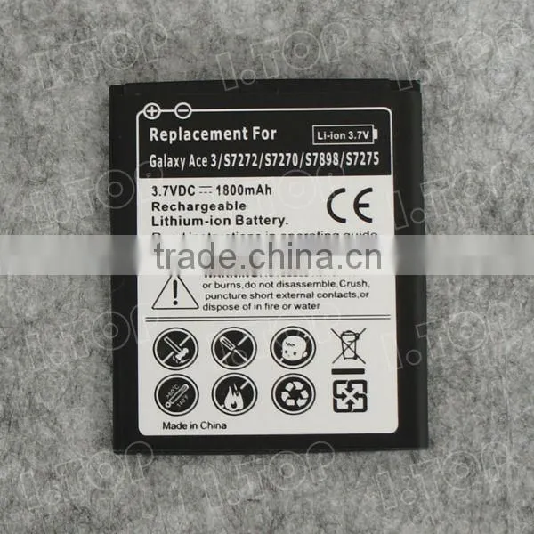 Backup battery for Samsung Galaxy ACE 3 S7272,3.7V 1800mAh,18 months warranty