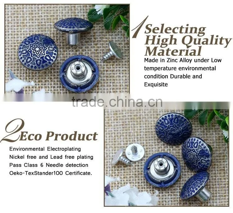Fashion design custom round zinc alloy metal jeans button for jean garment
