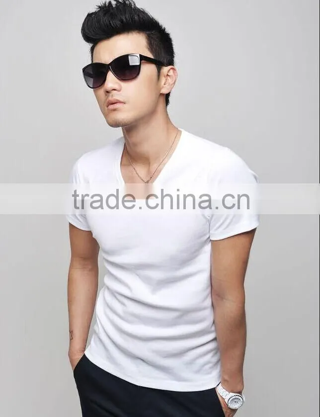 short sleeve cotton V neck t-shirt