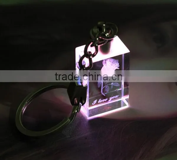 crystal 3d laser led key ring for wedding gift