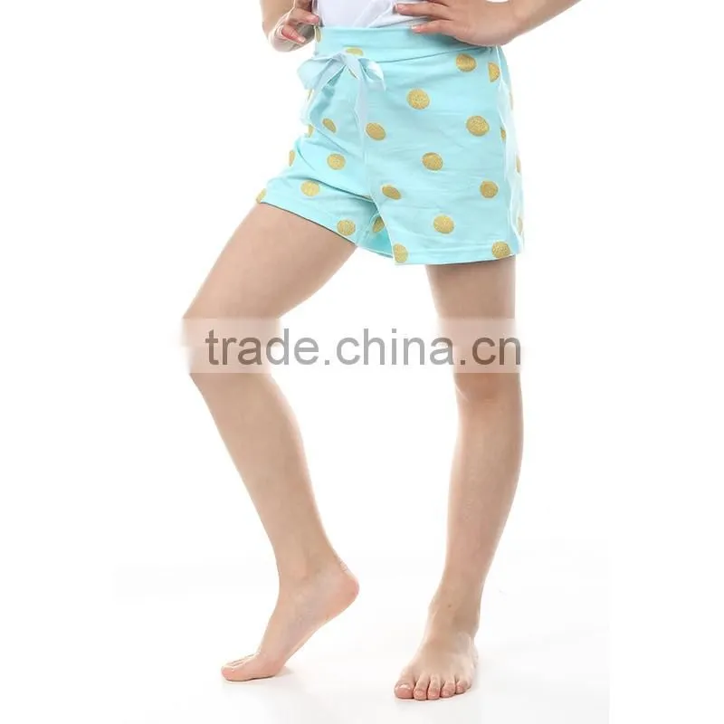 2016 High quality wholesale cotton girl's boutique gold dot shorts pants