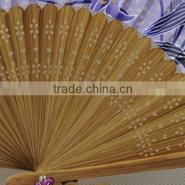 purple elegant silk bamboo fan with flower,business gift fan,wedding fan