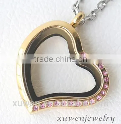 fashion AAA pink crystal heart stainless steel custom lockets