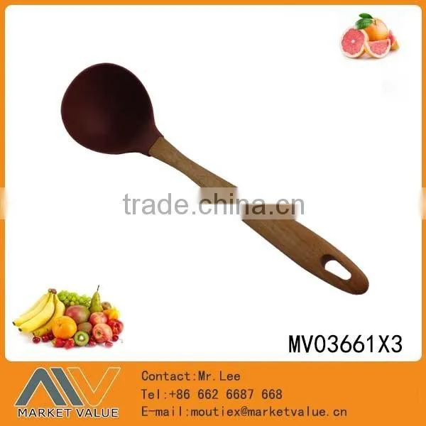 HIGH QUALITY SILICONE SOUP LADLE WITH WOODEN HANDLE