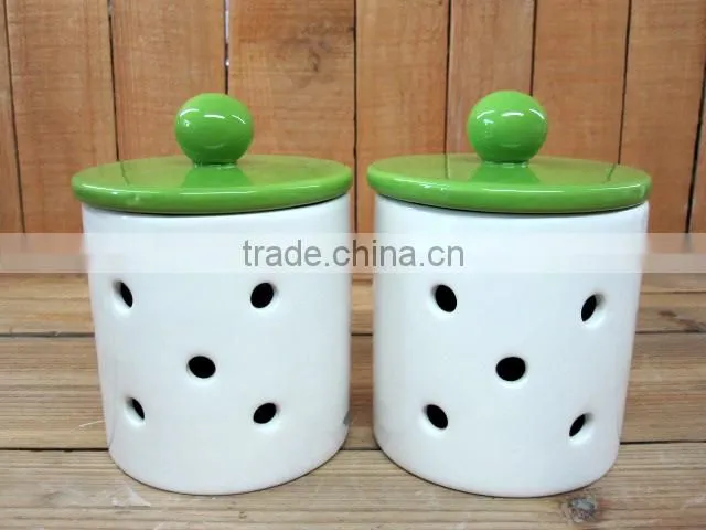 Household Ceramic Teapot with Green Leaves Decal