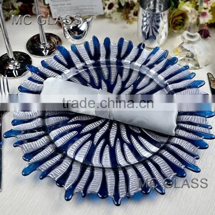 Wholesale Newest Wedding and Home Use Gold Silver Sun Flower Glass Decorative Plate