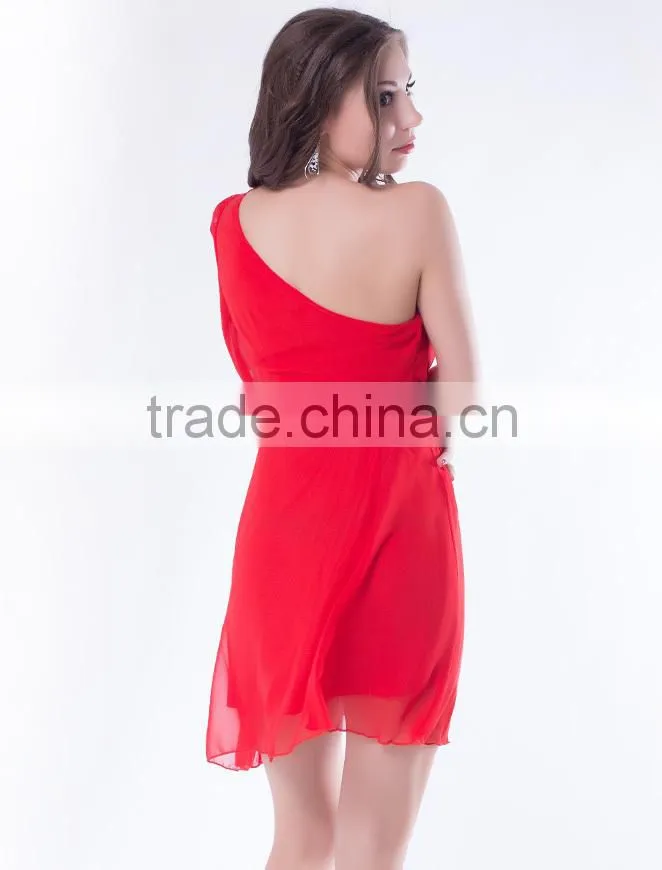 Ready stocklot chiffon style one-shoulder dress with belt plus size one piece dress latest