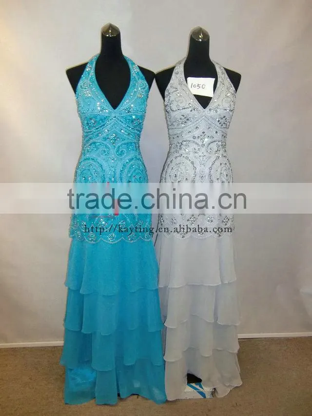 Elegant sexy deep v-neck backless shiny evening dresses with beads long evening dress