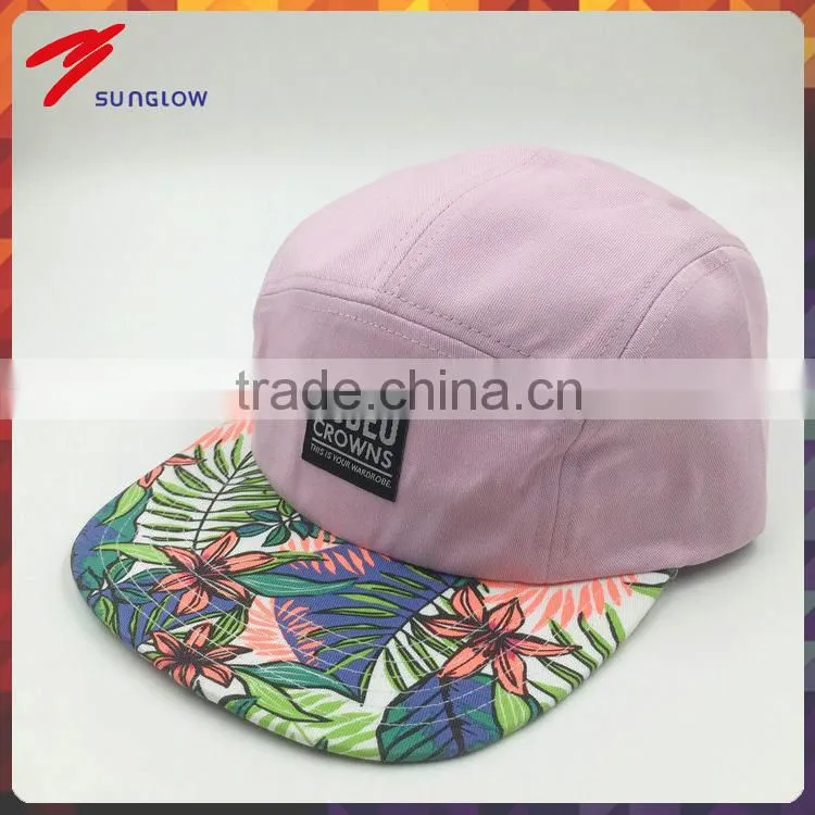 Custom design your own logo flat brim 5 panel skull cap