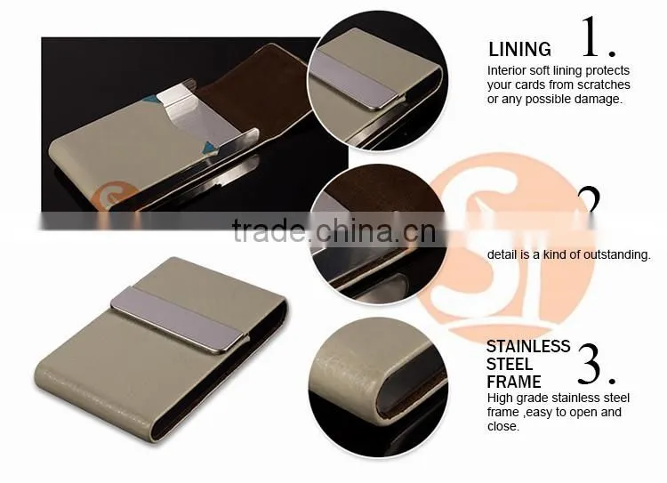 Office Unisex Magnetic llid leather bussiness name card box holder name card case organizer black and brown