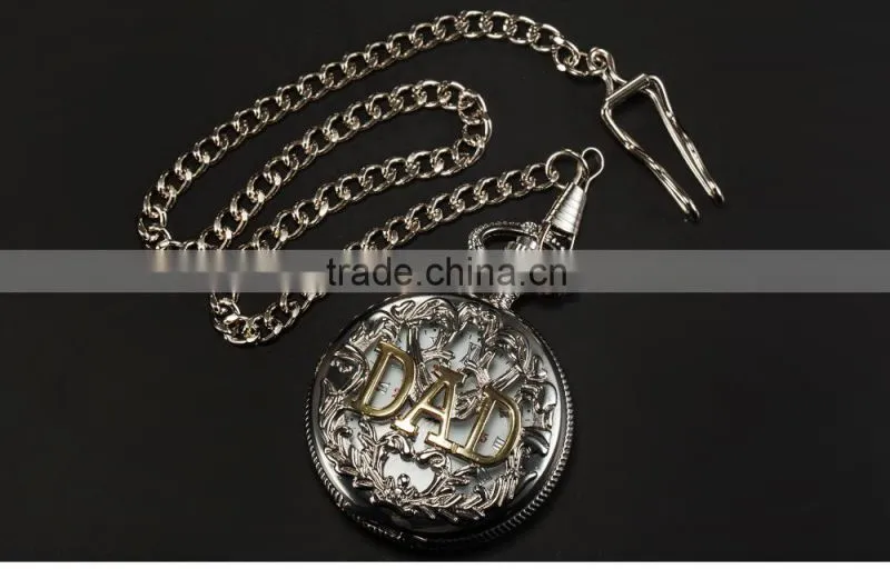 Silver Skeleton Pendant Chain Analog Quartz Men's Pocket Watch