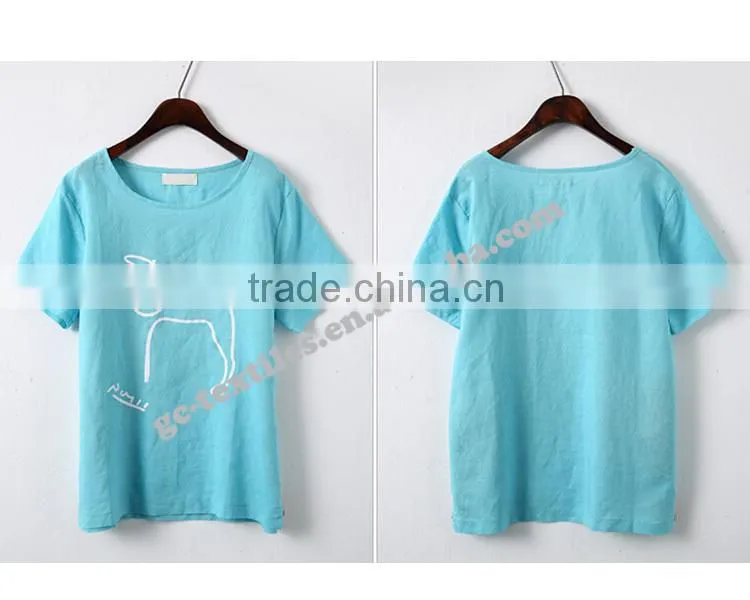 Girl's Printed Super Cute Round Neck Blue Short Sleeve T-shirts