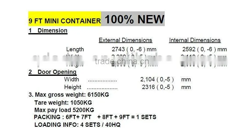 6/7/8/9 FT mini container
