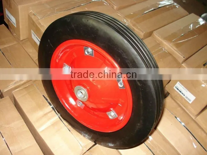 14 inch solid rubber wheel with metal rim Tool trolley wheel 14''*3'' Rubber wheel for trolley