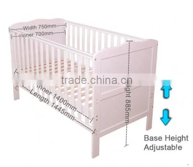 Europe standard Wooden nursery baby bed, 2 in 1 baby cot toddler bed