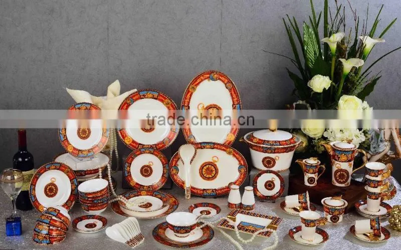 New design porket watch pattern 69pcs bone china dinnerware set for six
