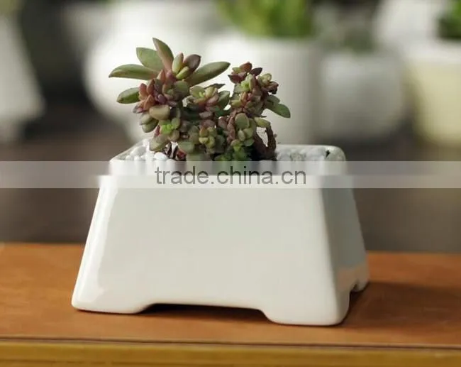 Desktop decor small white glazed ceamic bonsai pot with foot