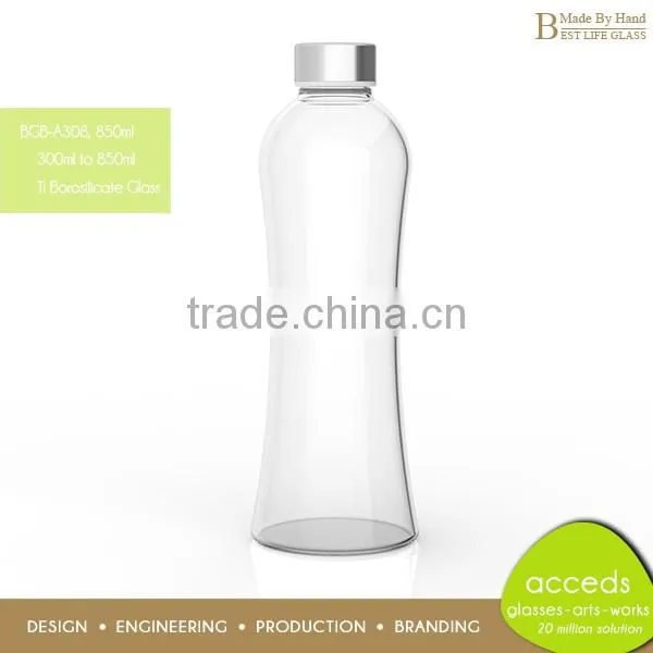 Custom Thin 12Oz Glass Juice Bottle with Cap and Straw
