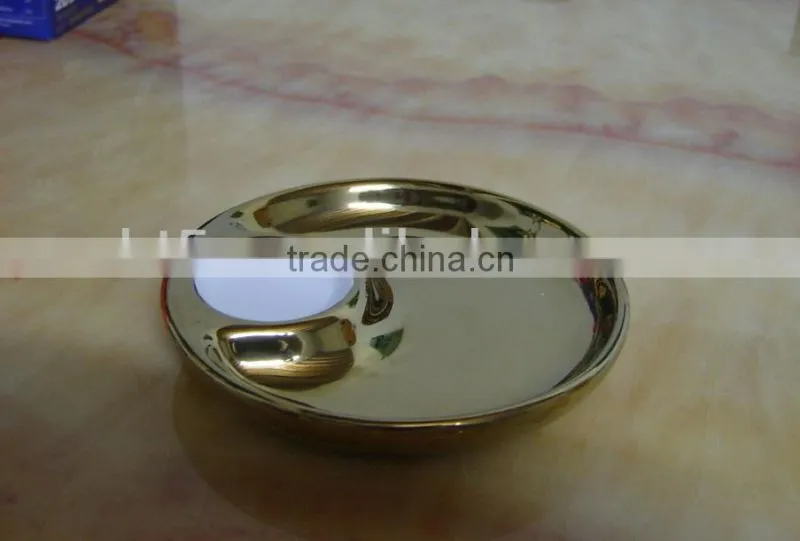 two section round divided ceramic gold plate