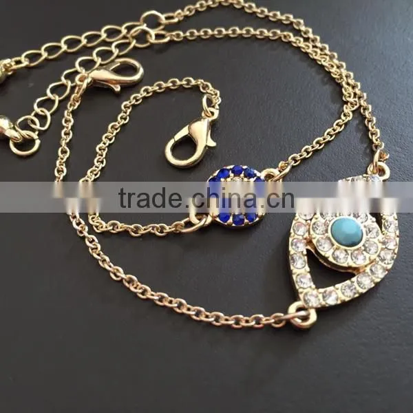 rhinestone paved hamsa hand fatima hand evil eye charm bracelet high quality goldfill chain bracelet