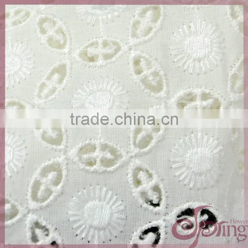Off-white hollow out small floral embroidery fabric, vintage cotton lace fabric
