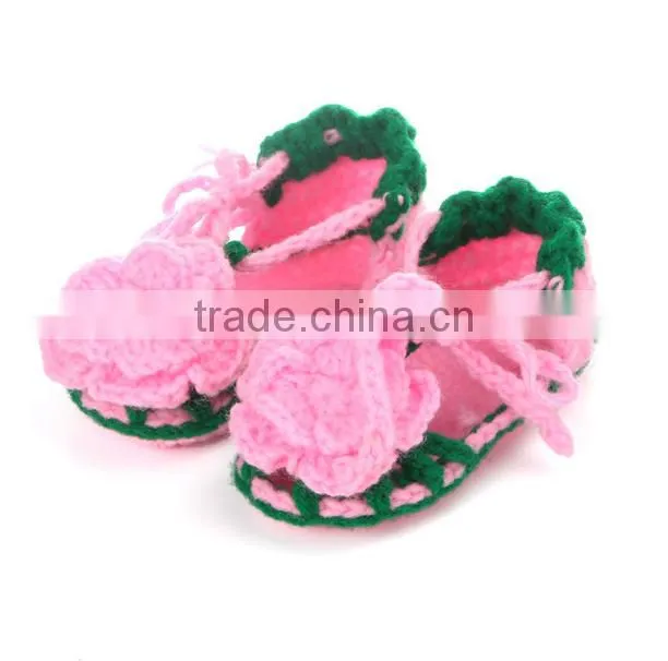 handmake pink flower shoes baby crochet sandal knit shoes
