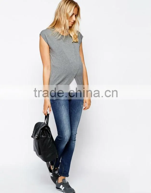 Maternity NURSING T-Shirt with Wrap Overlay