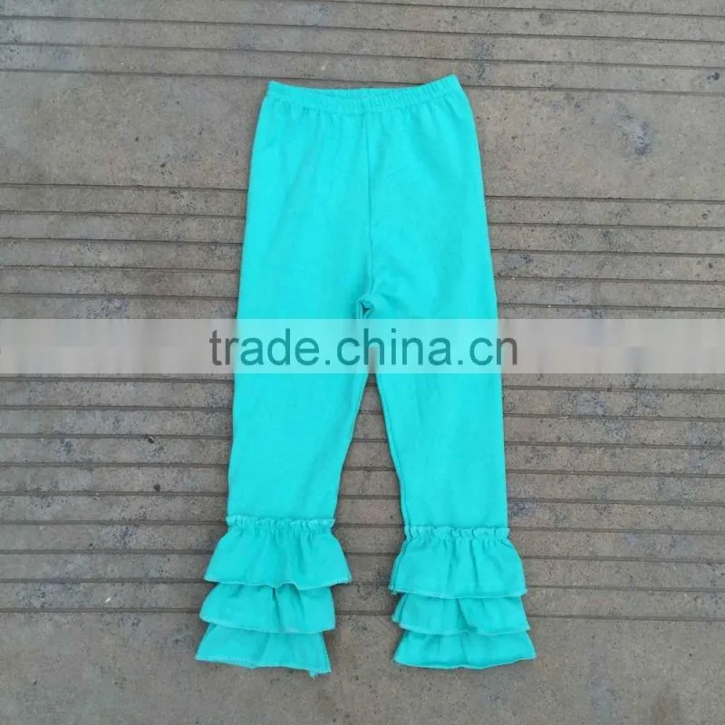 Wholesale girls ruffle pants baby girls cotton solid icing pants with ruffles