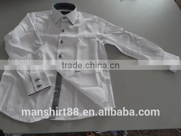 Classic boy's long sleeve two-button cuff contrast collar and cuff casual shirt