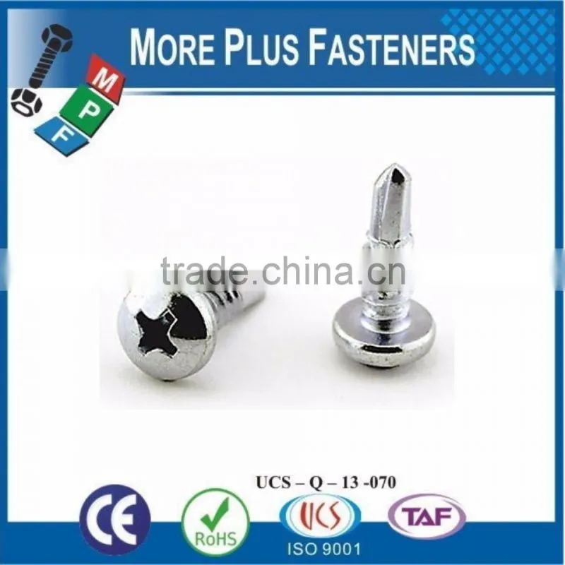 Made in Taiwan Self Tapping Self Drilling Screw with Raised Head Philips DIN 7504N Steel Case Hardened White Zinc Plated
