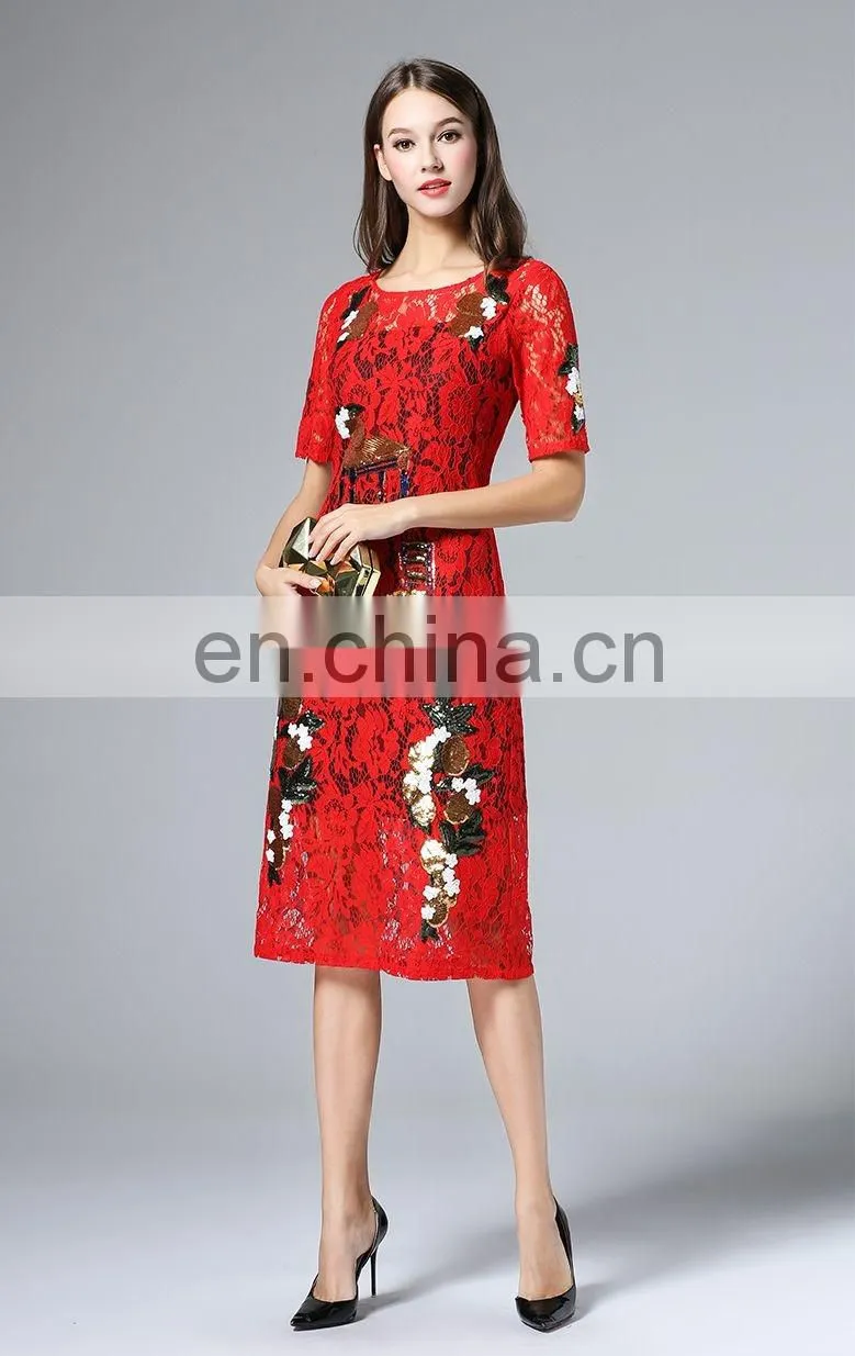 High quality midi lace dress, oem women clothing factory dress