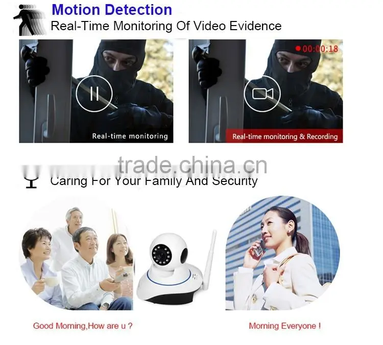 PIR Detector+Smoke detector+Door sensor+Wifi IP Camera PTZ P2P Wireless 1.0MP IRCUT CMOS Security Surveillance Camera