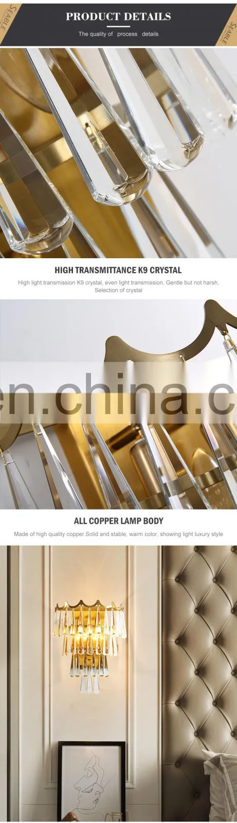 Modern Style Indoor Decoration Hotel Room Staircase Bedside Luxury Crystal LED Wall Lamp