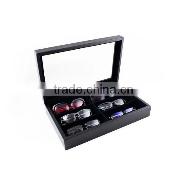 custom genuine leather glasses case watch storage box jewelry display case with glass top