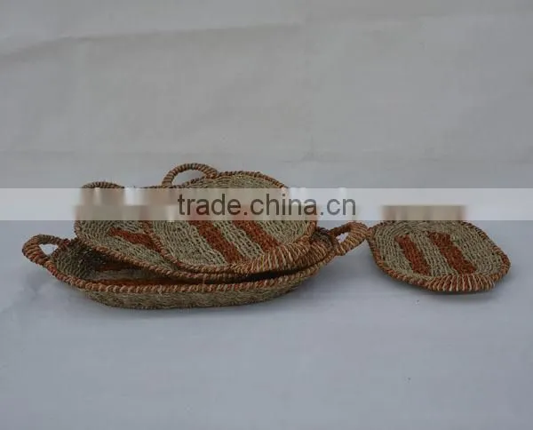 set of 4 wholesale seagrass woven tray food serving tray