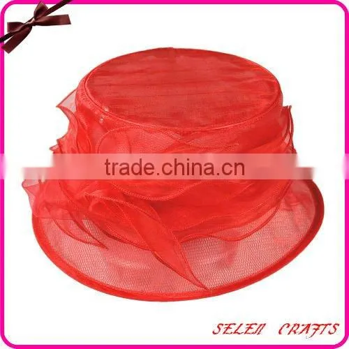 Fancy Sinamay Hat with White Ribbon Decorated