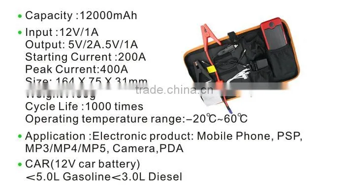 2016 New 12V Car Battery Fast Charge Portable Multi-Function Power Bank Car Jump Starter