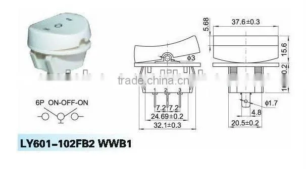 ON-OFF mini lighted rocker switch with two pins